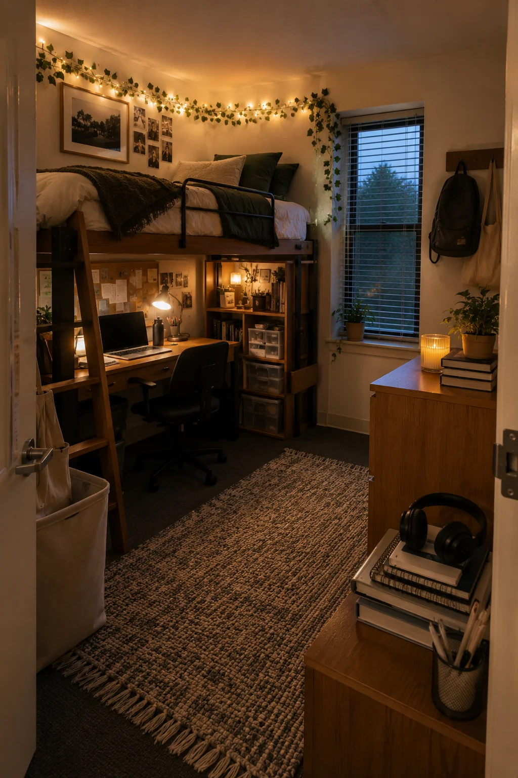 Dorm room design visualization showing different layout and color options in a small space